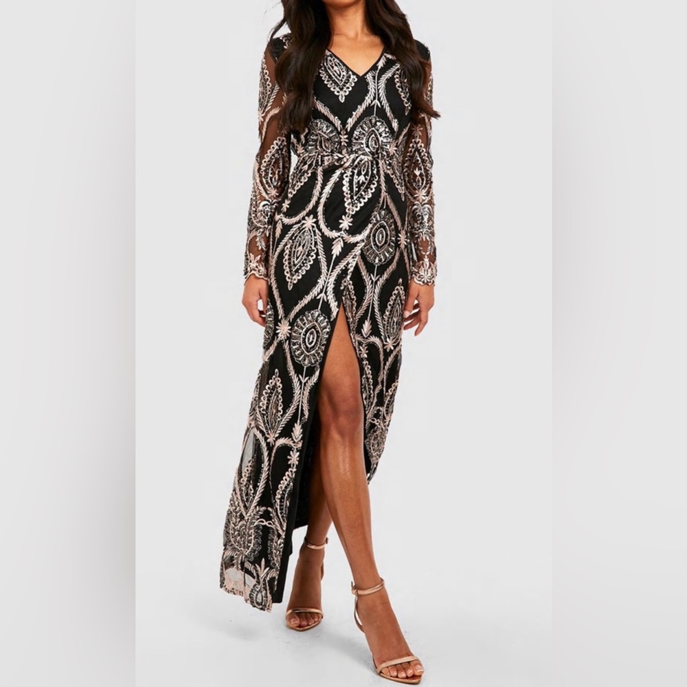 Boohoo Sequin Wrap Dress